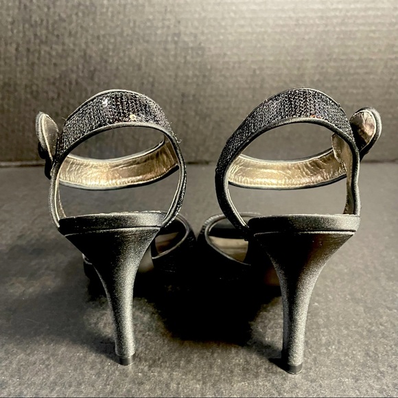 BNWT Premium Bp Black satin & sequins open toe strappy heeled sandals 5.5M TTS - Picture 3 of 13